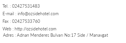 z Side Hotel telefon numaralar, faks, e-mail, posta adresi ve iletiim bilgileri